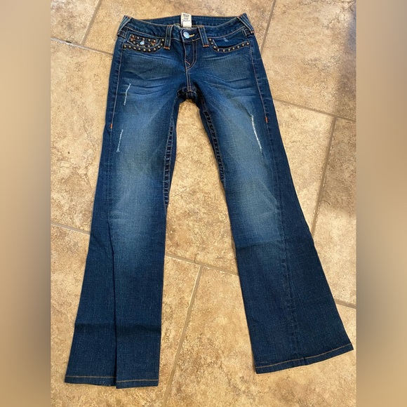 True Religion Womens Jeans Flare Size 27 Studded JOEY - Picture 2 of 6